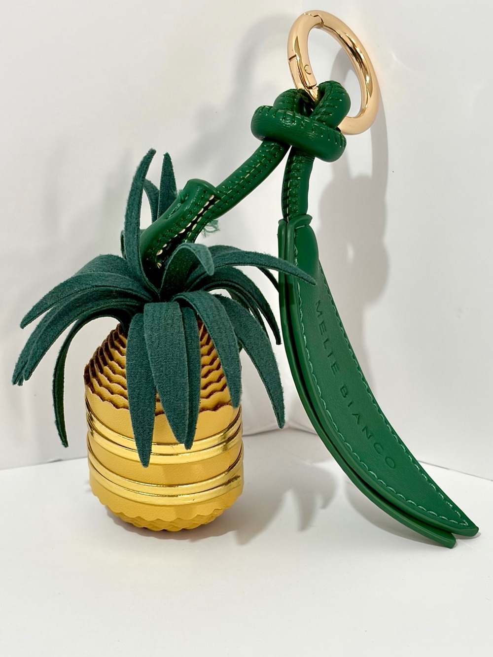 Melie Bianco Green & Gold Pineapple Key/Bag Charm with Leather Strap